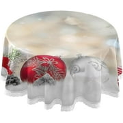 SKYSONIC 60" Christmas Balls Snow Round Tablecloth Winter Pine Tree Table Cloth Cover Mat Washable Polyester Dining Decorative for Holiday Home Picnic Party Wedding