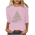 thumbnail image 3 of VKOYWKM Womens Christmas T Shirts Xmas Tree Graphic Tees 3/4 Length Sleeve Women Tops Casual Crew Neck Holiday Tunic Blouses, 3 of 6