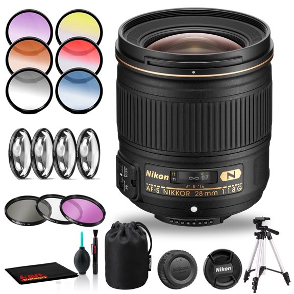 Nikon AF-S NIKKOR 28mm F/1.8G Lens Includes Filter Kits and Tripod (Intl Model)