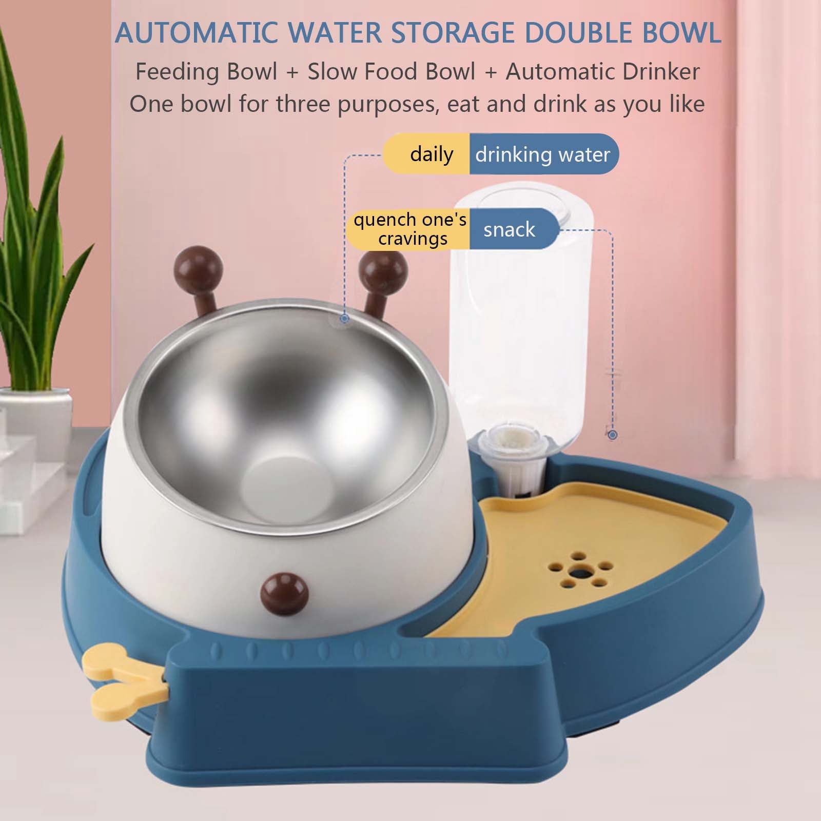 Pet Automatic Feeder Set Dog Bowl Waterer Slanted Raised Stainless Steel Bowl Re-fill Water Dispenser