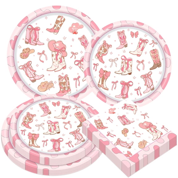 Coquette Bow Cowgirl Party Supplies - Pink Western Theme Disposable Tableware Set for Sweet & Cool Cowgirl Gatherings