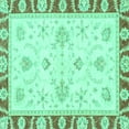 thumbnail image 1 of Ahgly Company Machine Washable Indoor Square Oriental Turquoise Blue Modern Area Rugs, 7' Square, 1 of 4