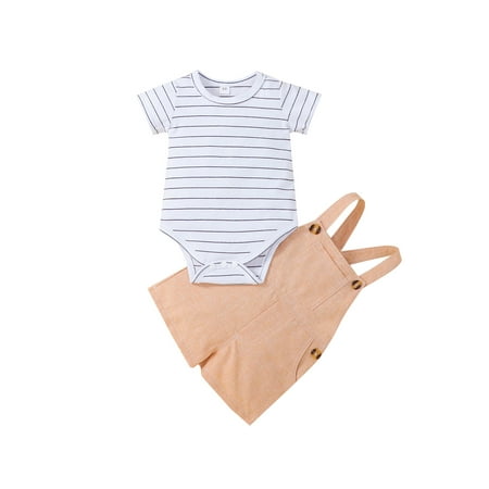 

Bagilaanoe Newborn Baby Girl Overall Shorts Set Short Sleeve T-shirt Tops+Suspender Strap Shorts 3M 6M 12M 18M 24M Summer Outfits