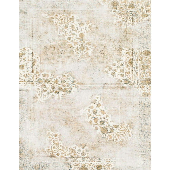Ahgly Company Machine Washable Indoor Rectangle Abstract White Chocolate Beige Area Rugs, 3' x 5'