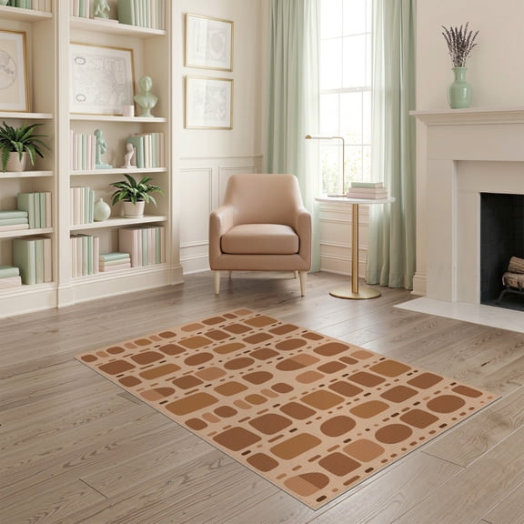 ODIKA 4'x6' Warm Earth Tones Geometric Design Washable Area Rug Modern Abstract Pattern with Unique Shapes for Home Office, Under Desk, Non-Slip Chair-Friendly, Flatwoven