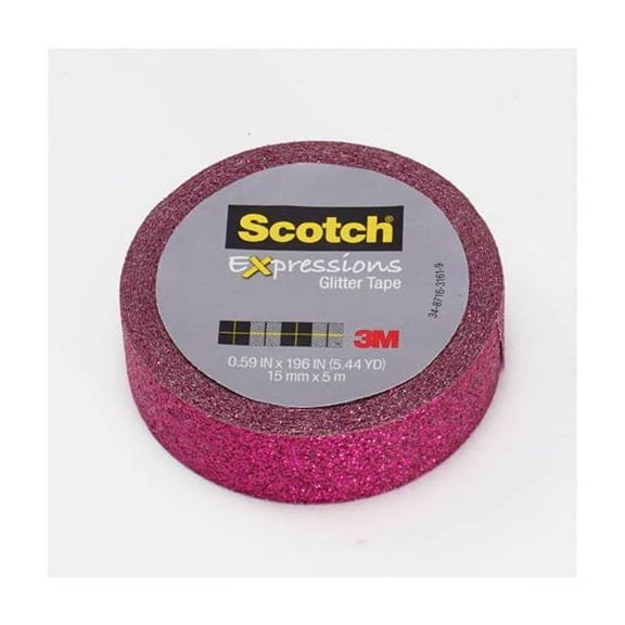 Scotch Expressions Glitter Tape, Hot Pink Glitter, .59" x 196", 1 Roll