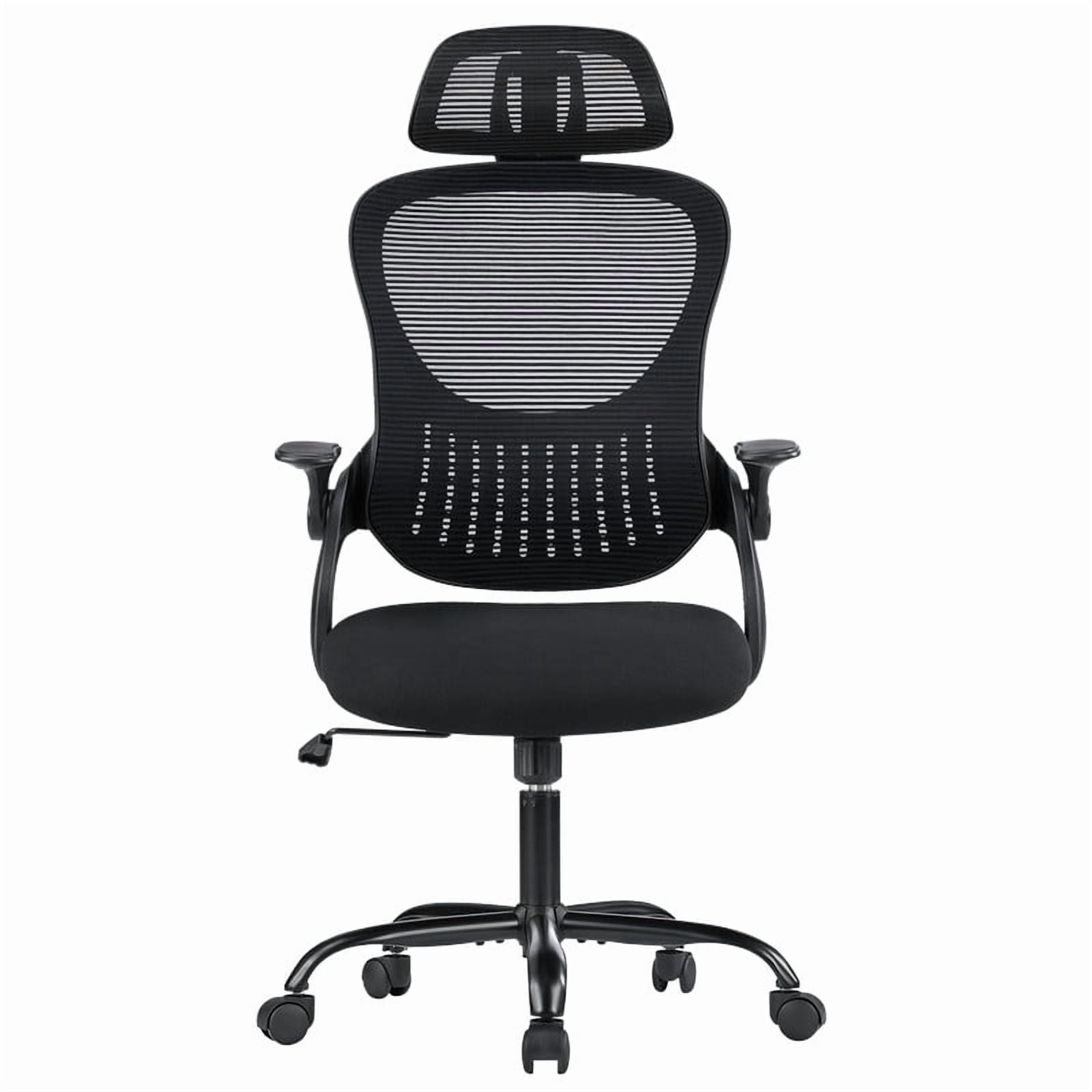 BEAUTYPEAK Ergonomic Office Chair High-Back Mesh Computer Desk Chair with Lumbar Support Adjustable Headrest Flip-Up Arms Wheels, Black