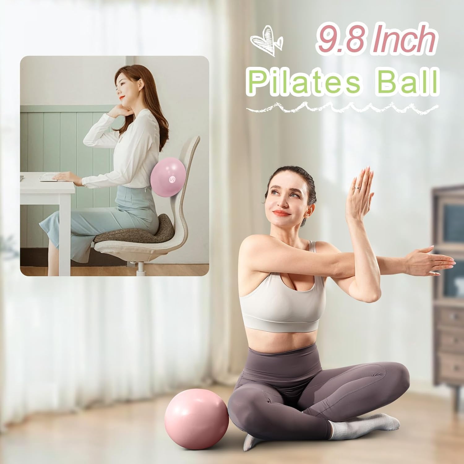 YR 9.8 inch Mini Yoga and Pilates Ball, Small Exercise Ball for Stability, Core Training and Physical Therapy, Pink