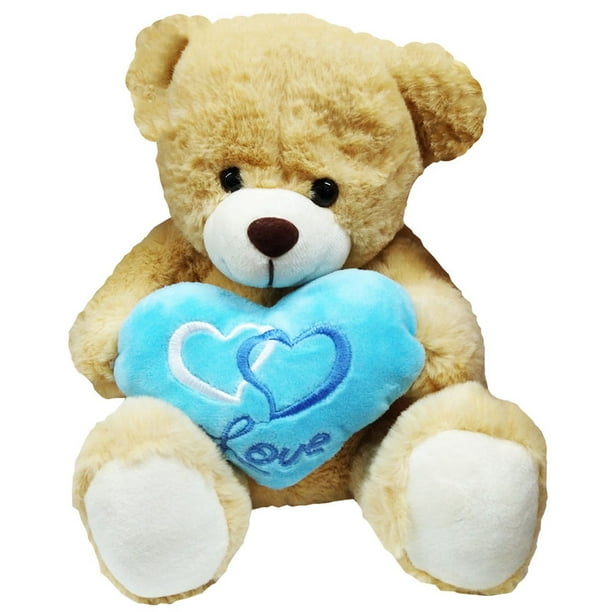 Peluche Importacion Oso Con Corazon Azul 23cm