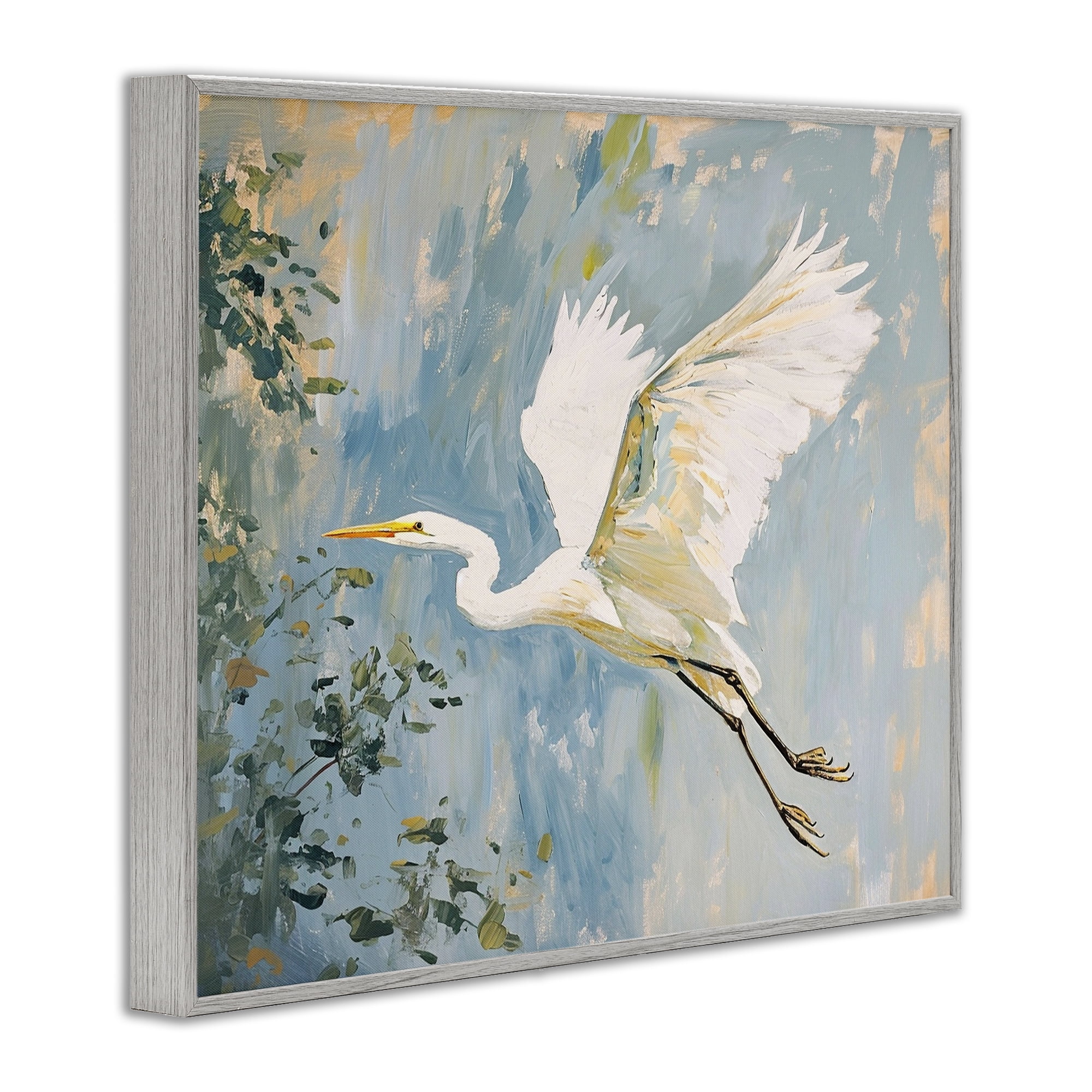 Stupell Industries White Heron in Flight Animals & Insects Painting Gray Framed Art Print Wall Art, 30 x 24