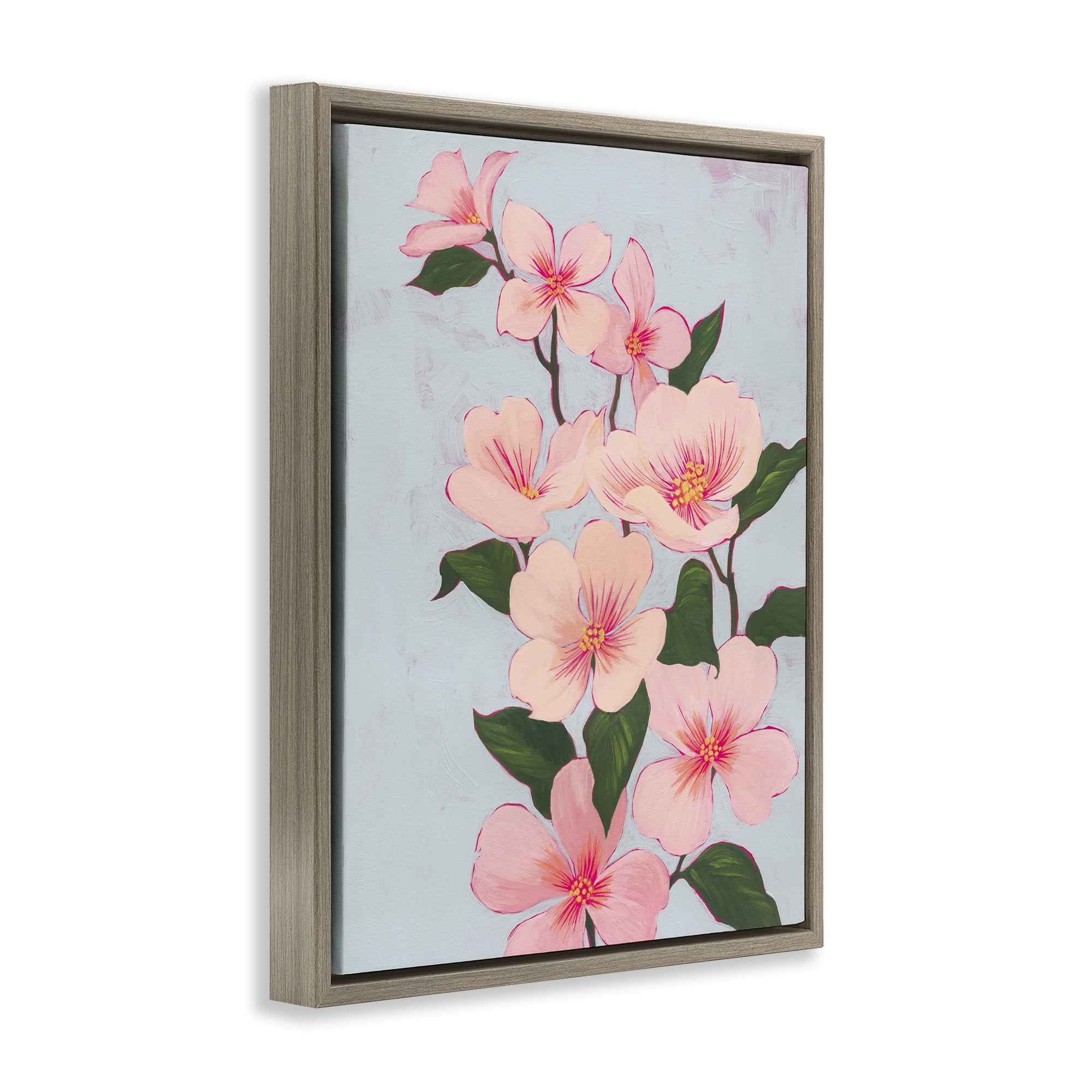 Stupell Industries Cherry Blossoms Vine Botanical & Floral Painting Brown Floater Framed Art Print Wall Art, 17 x 21