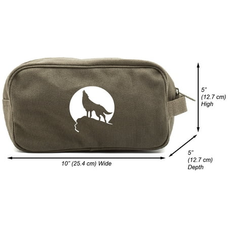 Howling Wolf Moon Canvas Dual Two Compartment Travel Toiletry Dopp Kit