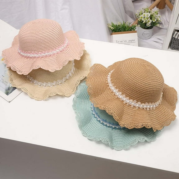 LOVZFMLL Toddler Girls Straw Bucket Hat Wide Brim Sun Protection Summer Outdoor Beach Play Sun Hat for Little Kids Age 2-8 Years