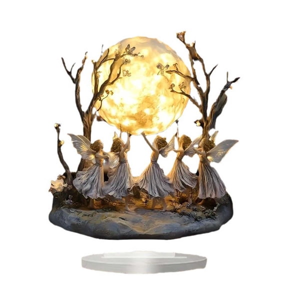JilgTeok 1 Packs Angel Moon Night Light Statues Desktop Ornaments Standing Signs Table Decorations Angel Moon Light Lamp Sculpture for Bookshelf Bedroom Home Office