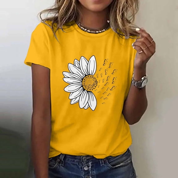 Ounisa Plus Size Tops Sunflower Shirts for Women Flower Graphic Tees Shirts Summer Inspirational Tshirt