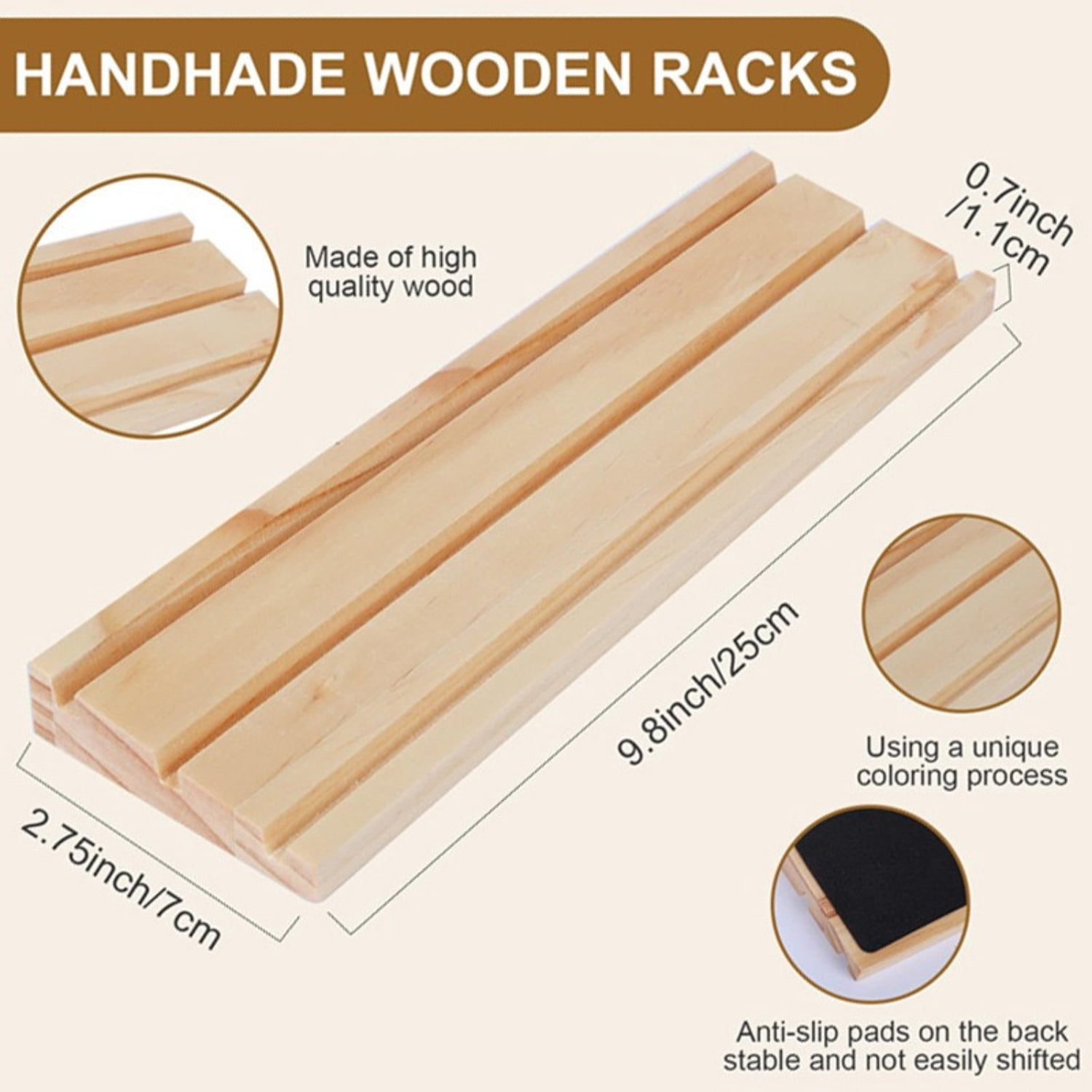 WAAYEE 4 Pack Wooden Rummy Game Racks Trays, Replacement Holders Compatible with Rummikub & Rummy Cube Games (Racks Only)