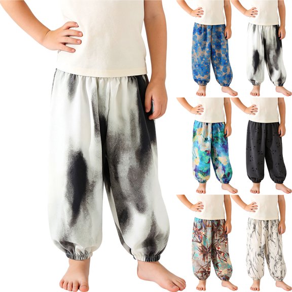 Crunowin Cotton Pants For Boys And Girls Loose Style Mosquito Protection Casual Indoor Wear Printed Lounge Pants Blue Size 2 Years