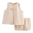 thumbnail image 3 of Faraee Toddler Baby Girl Outfit Summer Sleeveless Tops Bloomer Shorts 2 Piece Set Kids Cotton Linen Beach Casual Clothes 2t 3t 4t 5t 6t 7t Beige, 3 of 4