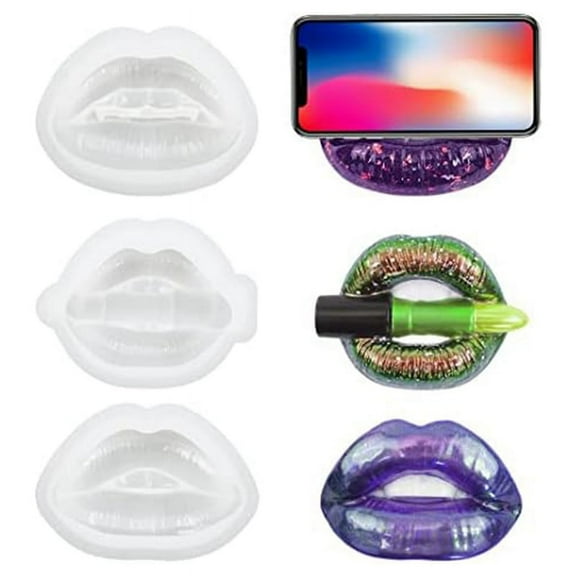 3 Pcs Lips Resin Mold 3D Phone Holder Stand Molds Art Ornament Silicone UV Epoxy Casting Molds,A