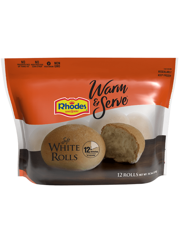 Rhodes Bake-N-Serv Warm-N-Serv Buns, 12 (48g) Soft White Rolls, 22.8 Ounce Large Package
