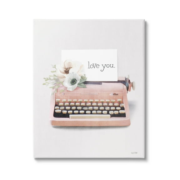 Stupell Industries Romantic Typewriter Vintage Florals Graphic Art Gallery Wrapped Canvas Print Wall Art, Design by House Fenway