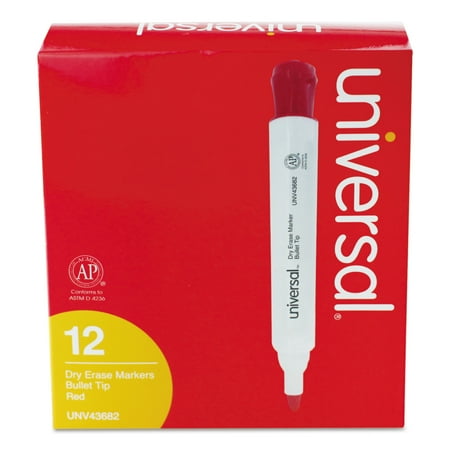 Universal Dry Erase Marker, Bullet Tip, Red, Dozen -UNV43682