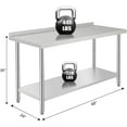 thumbnail image 1 of Table de Travail en Acier Inoxydable Robuste - Station de Préparation 60x24x35 Pouces avec Tablette Inférieure Réglable, Support à Déchets Amovible, Crochets à Outils, Dosseret - Taille : 60*24*35 Pouces, 1 of 6