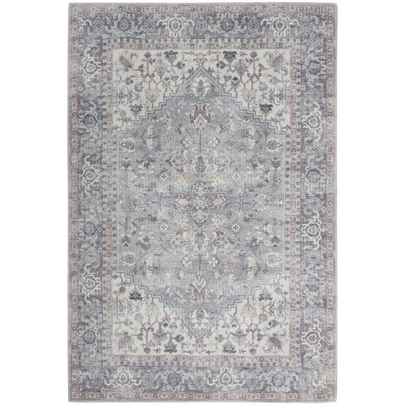 HomeRoots 6' X 9' Grey Medallion Distressed Washable Area Rug