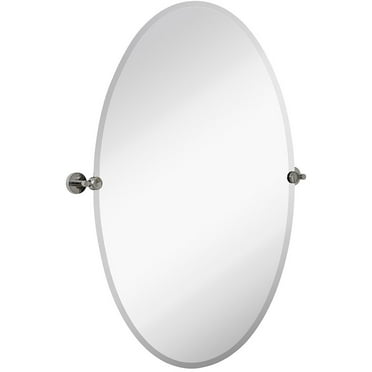 Hamilton Hills Large Pivot Oval Mirror with Polished Chrome Wall Anchors | Silver Backed Adjustable Moving & Tilting Wall Mirror | 24" x 36" Inches