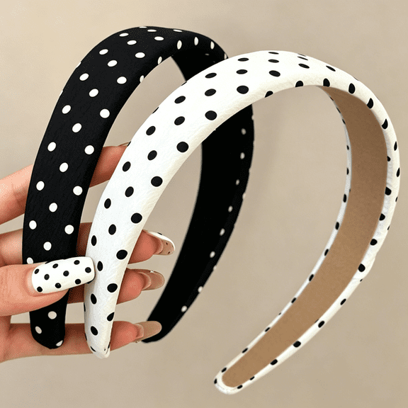 TUWAFE Polka Dot Headbands for Women Non Slip: Plastic Wide Head Bands 1 Inch,Cute Padded Headband for Girls Trendy Hair Accessories 2Pcs