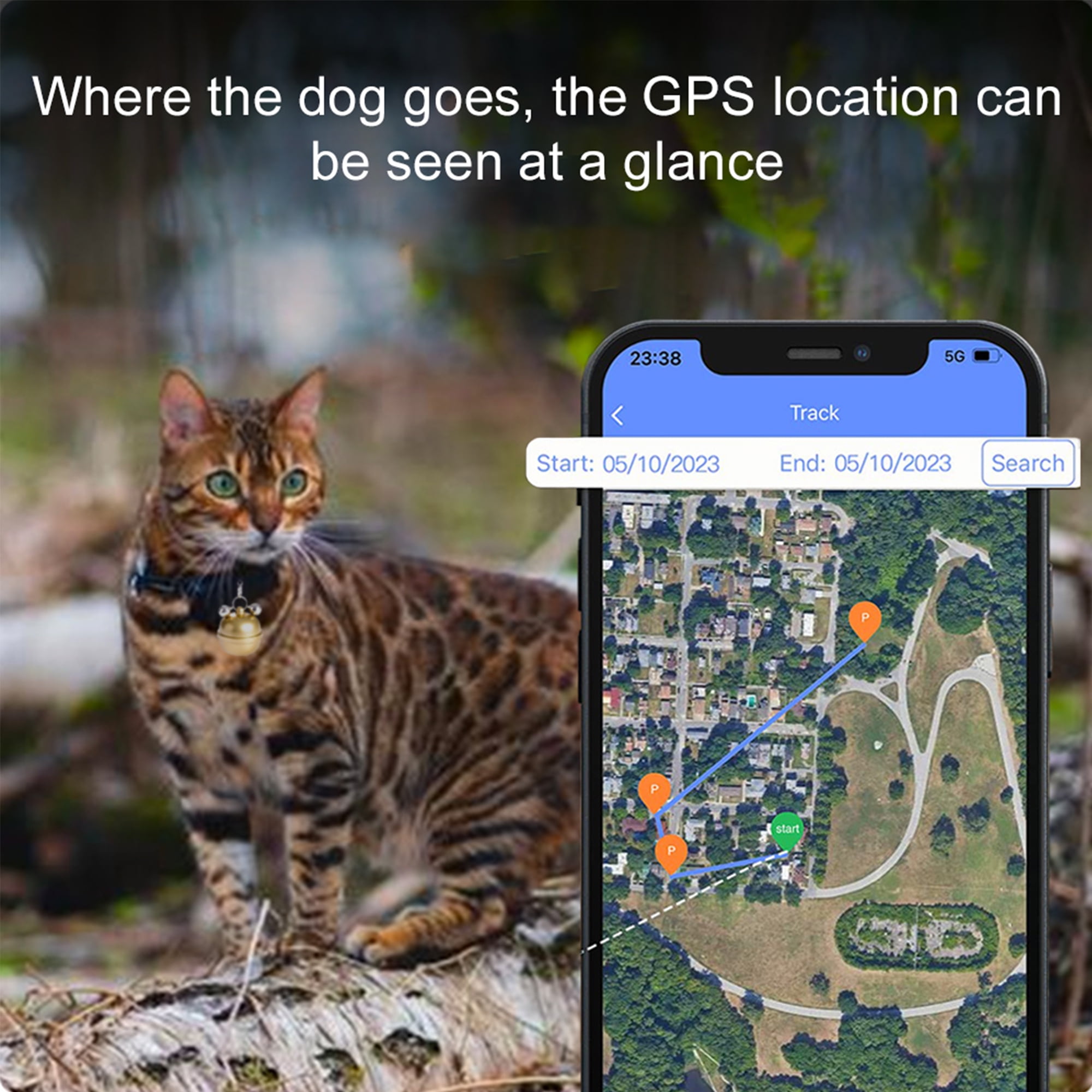 Pet Locator, Anti-lost Waterproof GPS Dog/Cat Tracker Wireless Collar Locator Electronic fence alarm, Historical Trajectory Playback, Support Multiple Caregivers
