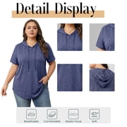 Cuteduck Plus Size Hoodies for Women Short Sleeve V Neck Pullover Drawstring Tops Loose Fit Casual Sweatshirts 1X-5X