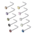 thumbnail image 2 of 10pcs Assorted Color Crystal L Shaped Nose Rings Body Jewelry 18G - Multicolor, 3mm, 2 of 6