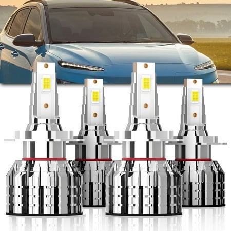LED Headlight Bulbs H7 Combo Fit for Hyundai Kona 2018-2021,H7 High/Low Beam Bulbs,6000K Cool White, Plug and Play, Pack of 4