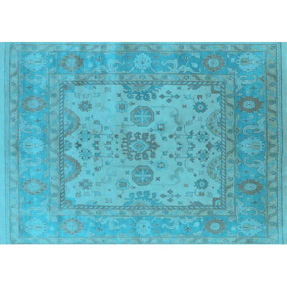 Ahgly Company Indoor Rectangle Oriental Light Blue Industrial Area Rugs, 7' x 10'