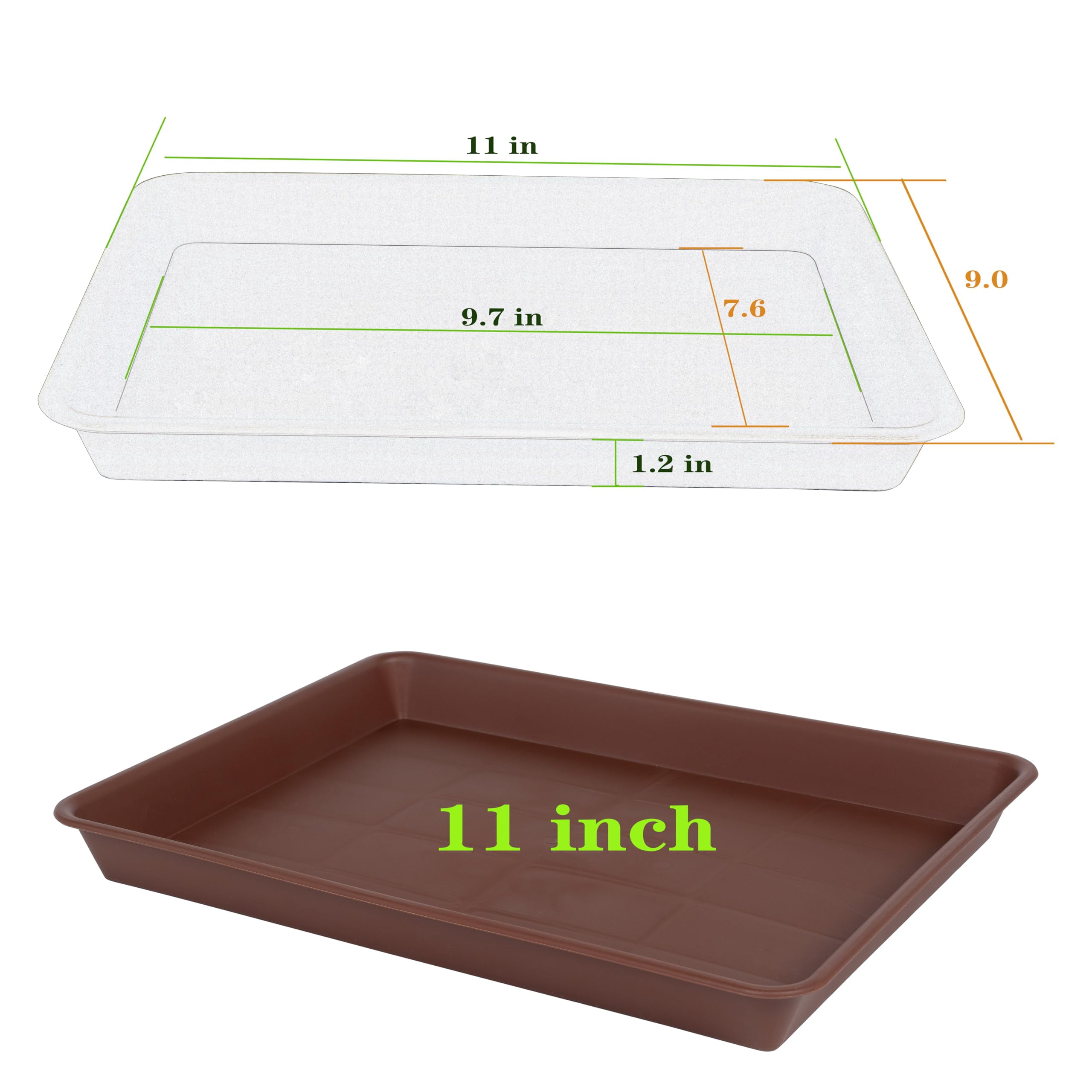 Plant Saucer Growing Tray Set 2-Pack 11x9 Inch Heavy Duty Plastic Seed Starter Trays with Drainage for Indoor Outdoor Pots Gardening Supplies