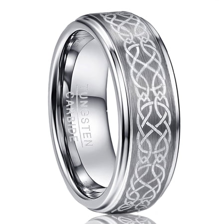 Men s 8mm Laser Celtic Knot Brushed Tungsten Carbide Wedding Band Rings