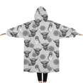thumbnail image 2 of Oversized Wearable Blanket Hoodie,Gray Highland Cow Lemon Pattern Sherpa Blanket Hoodie with Super Pockets,Super Warm Fuzzy Pullover for Women & Men, 2 of 6