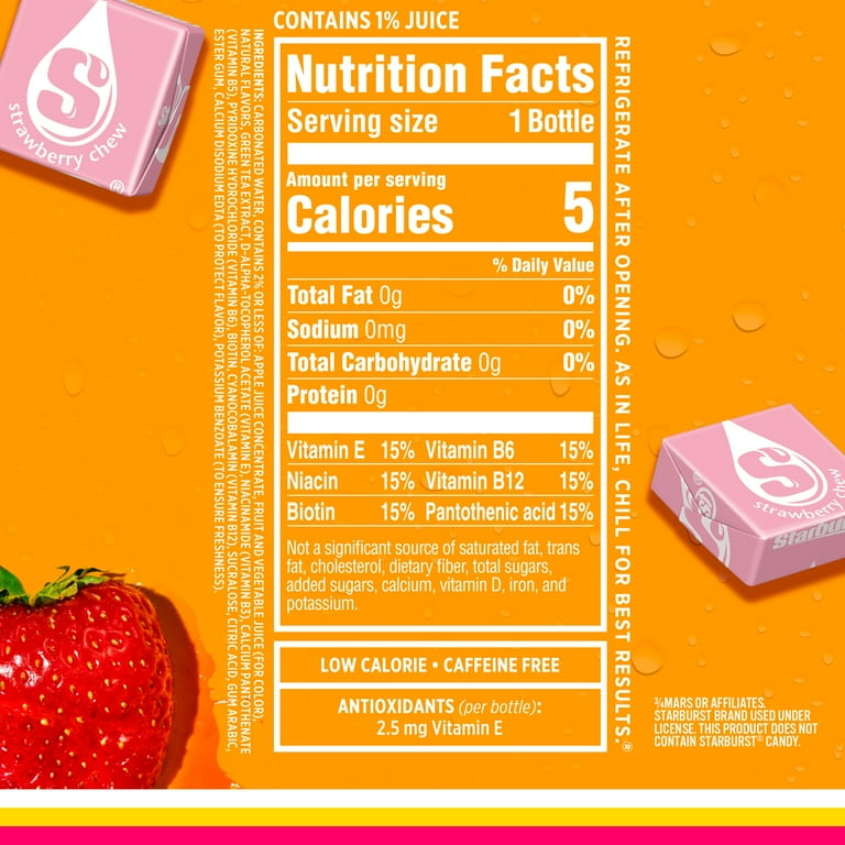 Sparkling Ice STARBURST Strawberry, Zero Sugar Flavored Sparkling Water, with Vitamins and Antioxidants, Low Calorie Beverage, 17 fl oz Bottles (Pack of 12)
