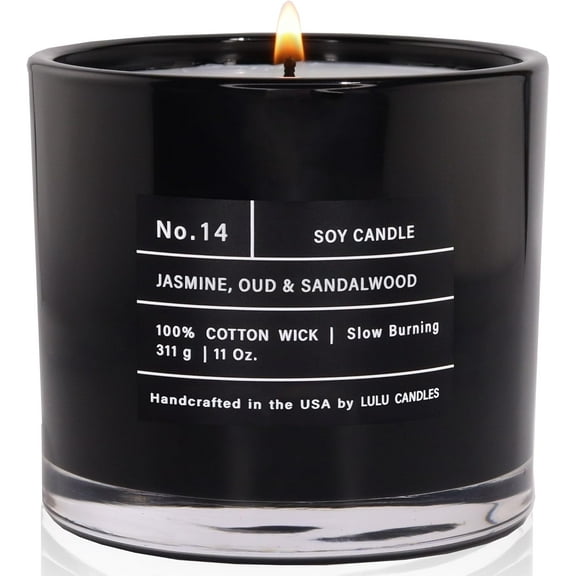 Lulu Candles | Jasmine, Oud & Sandalwood | Luxury Scented Soy Jar Candle | Hand Poured in The USA | Highly Scented & Long Lasting (11 Oz.)