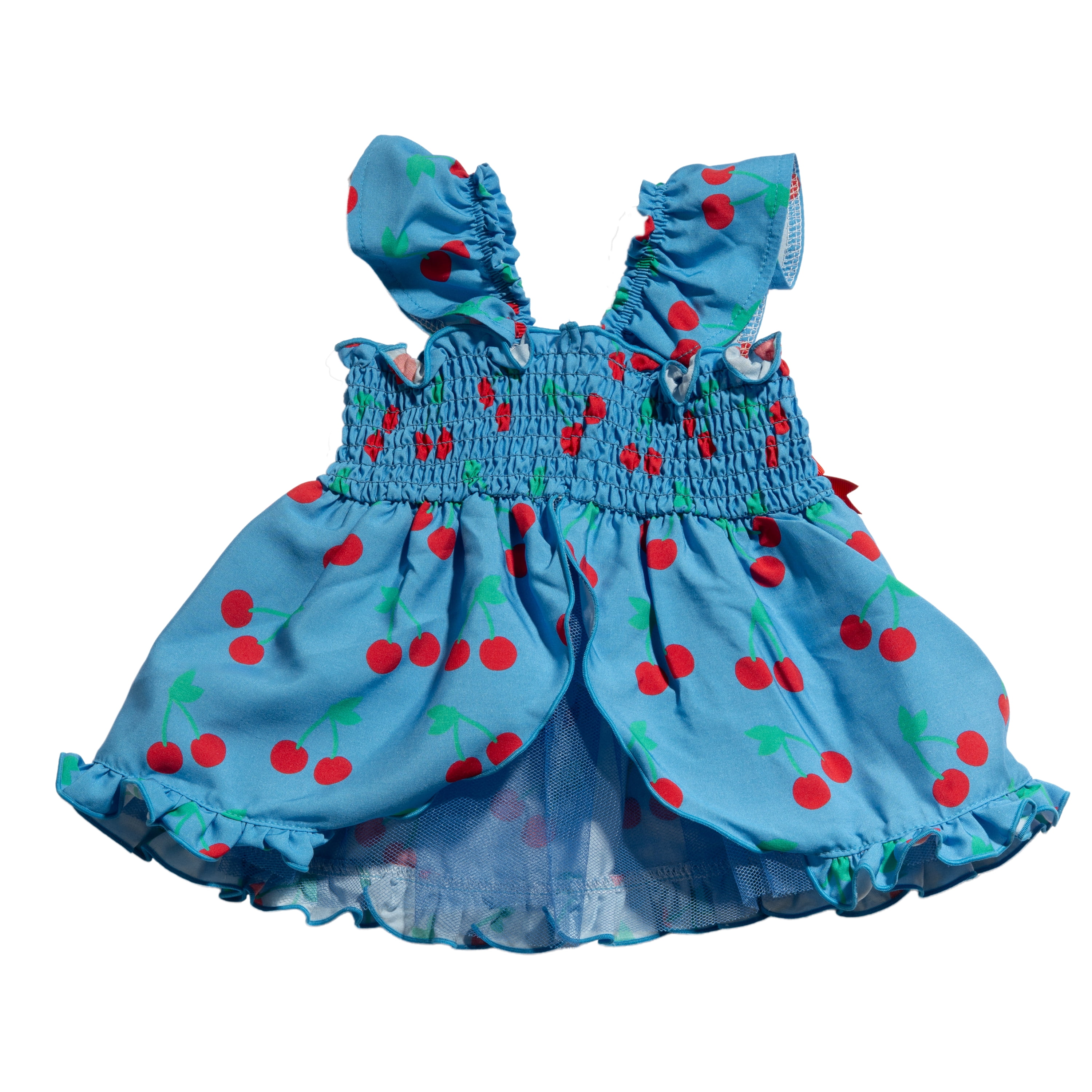 Oodles Blue Tart Cherries Spring Ruffled Dog Dress, XS