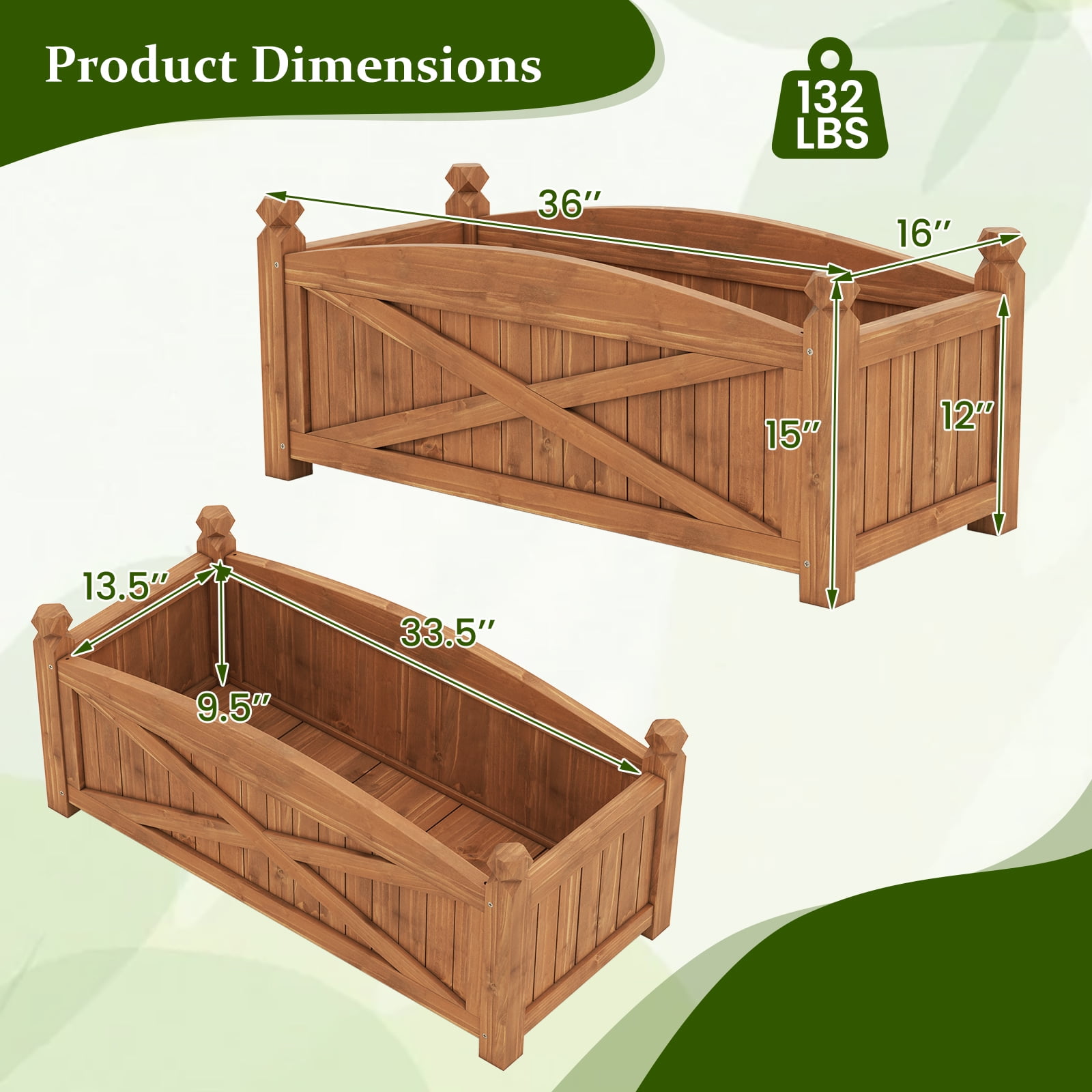 Gymax Wooden Raised Garden Bed Elevated Outdoor Planter Box w/ Drainage Holes for Patio