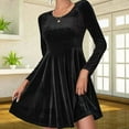 thumbnail image 2 of Womens Crew Neck Long Sleeve Spring Fall Dresses,Women's Fashionable And Elegant Long-sleeved Round Neck Velvet Dress Black, 2 of 5