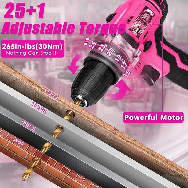 Generic Pink Tool Kit with 20V Cordless Drill 265in lbs Pink Drill Set for Women Lady s Home Tool Kit for DIY