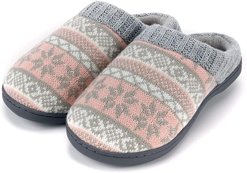 Bocca Women's Comfort House Slippers Pink Sweater Knit Memory Foam Slippers 7M