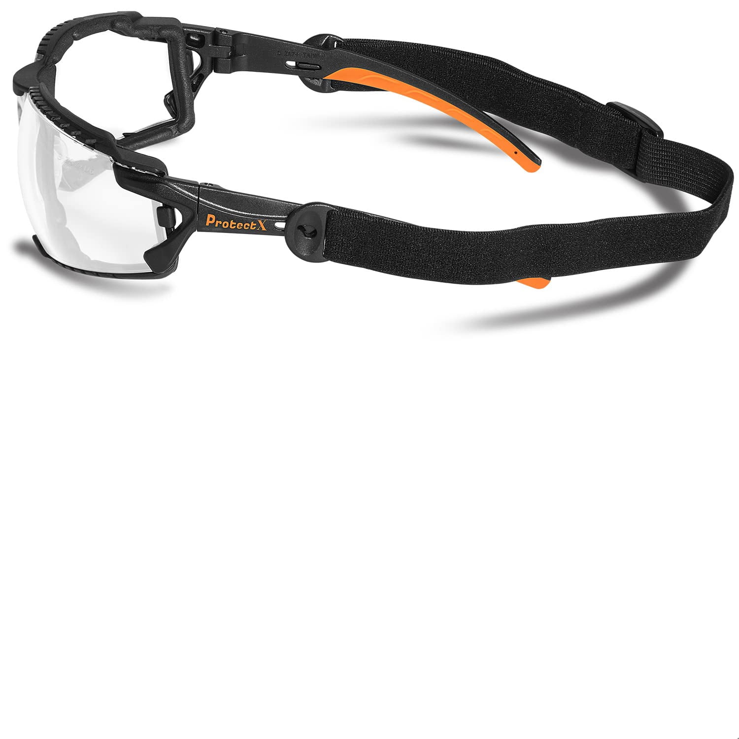 ProtectX Safety Glasses Foam Lens Wrap w Strap, Scratch Resistant Anti Fog Polycarbonate Lenses ANSI Z87.1 with UV Protection