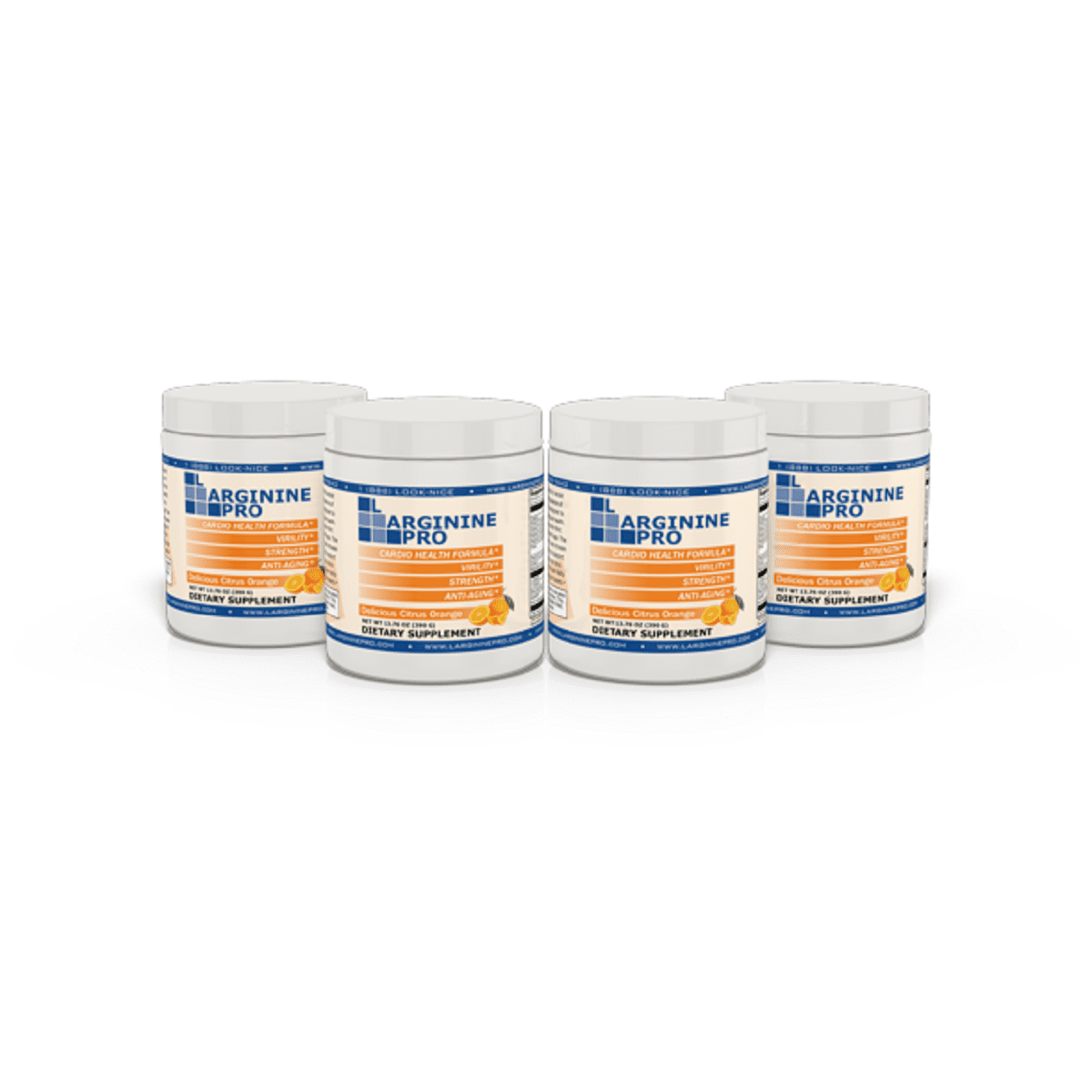 L-Arginine Pro Powder - 5500mg L-Arginine, 1100mg L-Citrulline Cardio Health (Citrus Orange, 4 Jars)