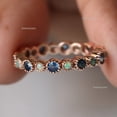 thumbnail image 4 of Opal and Blue Sapphire Full Eternity Ring, Round Bezal set Gemstone Ring, Gift for Womens, Milgrain Wedding Jewelry, Annivarsery Rings, Chirstmas Jewelry., 4 of 4