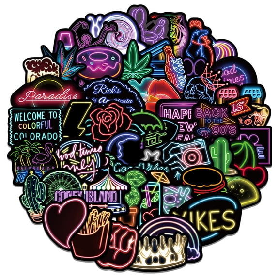 Neon Stickers Pack, 100 Pcs Cool Neon Light Stickers for Kids Teens Adults, Trendy Graffiti Waterproof Vinyl Neon Decals