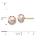 thumbnail image 3 of Real 14kt Yellow Gold 7-8mm Purple Button Freshwater Cultured Pearl Stud Post Earrings; for Adults and Teens; for Women and Men, 3 of 3